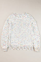 White Colorful Confetti Distressed Knit Sweater Sweaters JT's Designer Fashion