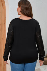 Black Sequin Contrast Long Sleeve Plus Size Top Plus Size JT's Designer Fashion