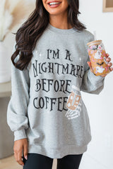 Gray I'M A NIGHTMARE BEFORE COFFEE Graphic Crewneck Sweatshirt Gray 50%Polyester+50%Cotton Graphic Sweatshirts JT's Designer Fashion