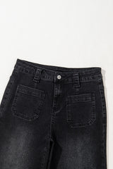 Black Wide Leg Pocketed High Waist Jeans Jeans JT's Designer Fashion