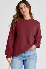 Burgundy Plain Drop Shoulder Crewneck Pullover Sweatshirt Sweatshirts & Hoodies JT's Designer Fashion