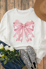 Beige Ghost Bowknot Graphic Crew Neck Drop Shoulder Sweatshirt Graphic Sweatshirts JT's Designer Fashion