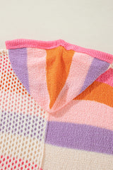 Pink Oversized Colorblock V Neck Hooded Sweater Sweaters JT's Designer Fashion