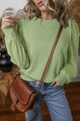 Mist Green Solid Patchwork Sleeve Round Neck Sweatshirt Sweatshirts & Hoodies JT's Designer Fashion