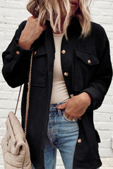 Black Corduroy Flap Pocket Button Up Shacket Jackets JT's Designer Fashion