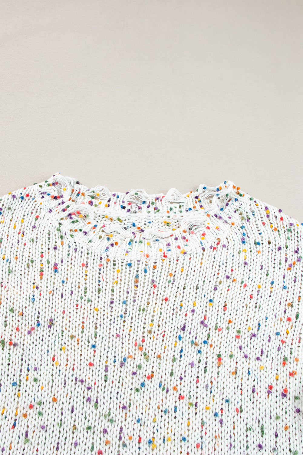 White Colorful Confetti Distressed Knit Sweater Sweaters JT's Designer Fashion