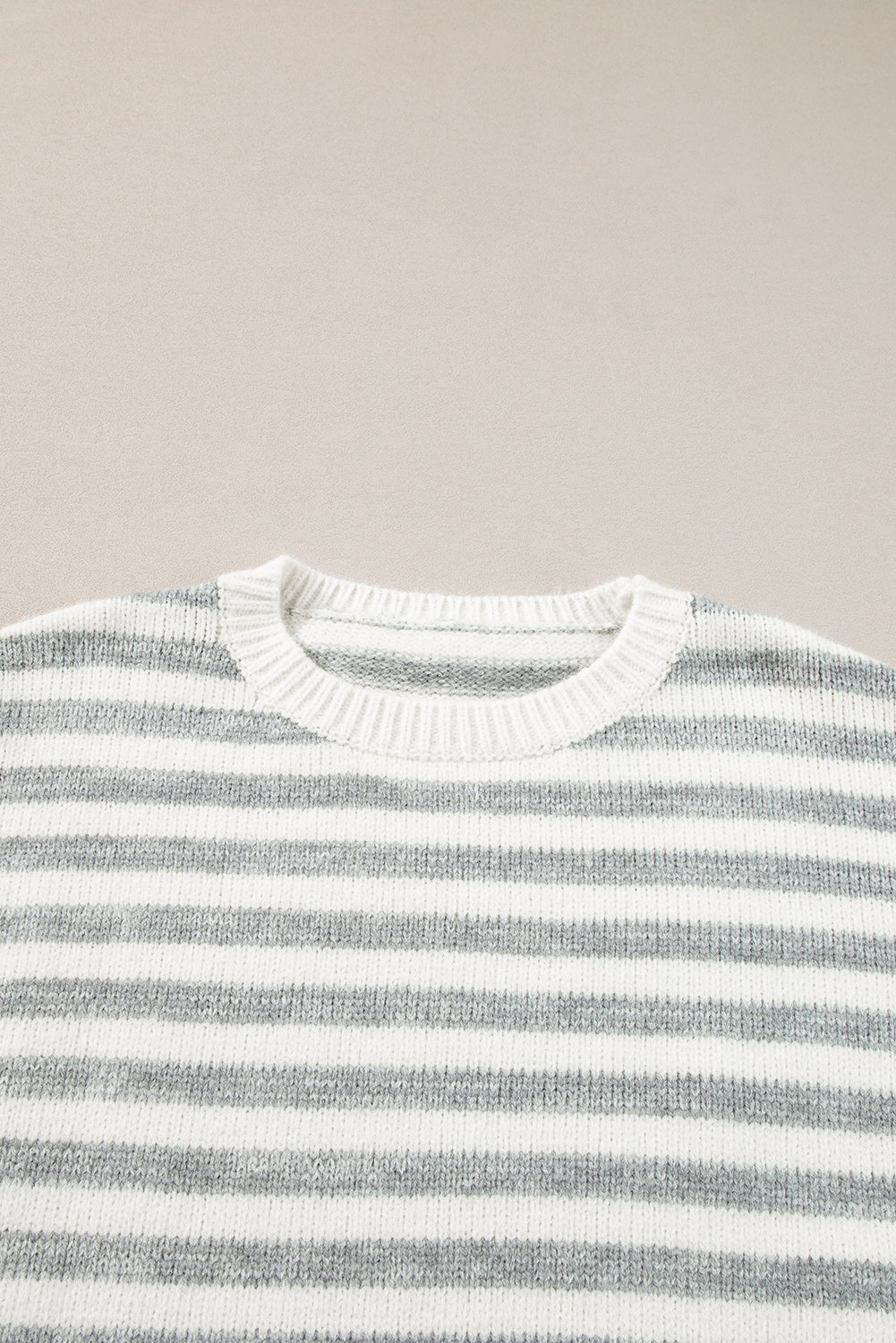 Gray Stripe Drop Shoulder Crew Neck Sweater Sweaters JT's Designer Fashion