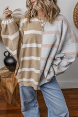 Khaki Stripe Colorblock Oversized Sweater Khaki Stripe 50%Viscose+28%Polyester+22%Polyamide Sweaters JT's Designer Fashion