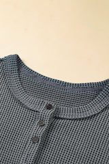 Laurel Green Waffle Knit Buttoned Top and Drawstring Shorts Set Short Sets JT's Designer Fashion