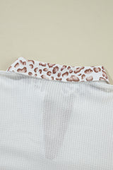 White Leopard Patchwork Turn-down Collar Waffle Top Long Sleeve Tops JT's Designer Fashion
