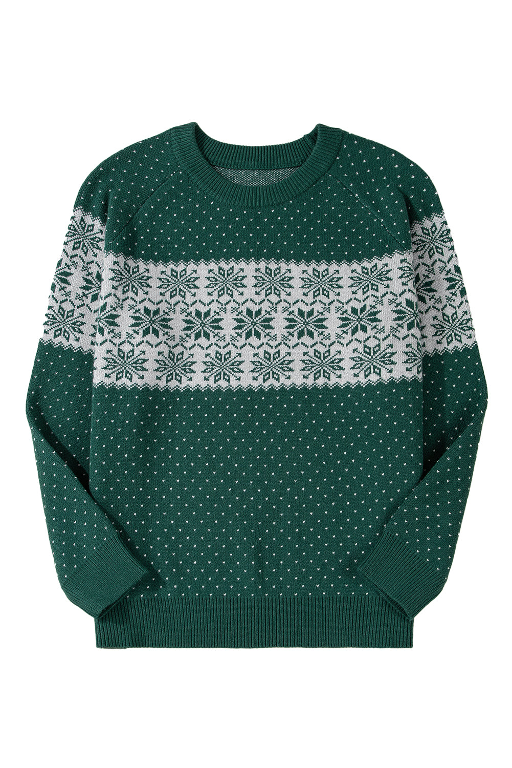 Green Christmas Snowflake Pattern Drop Shoulder Plus Size Sweater Plus Size Sweaters & Cardigans JT's Designer Fashion