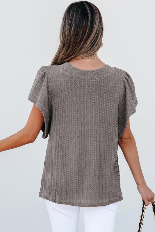 Sleet Solid Color Textured Flutter Sleeve Top Blouses & Shirts JT's Designer Fashion