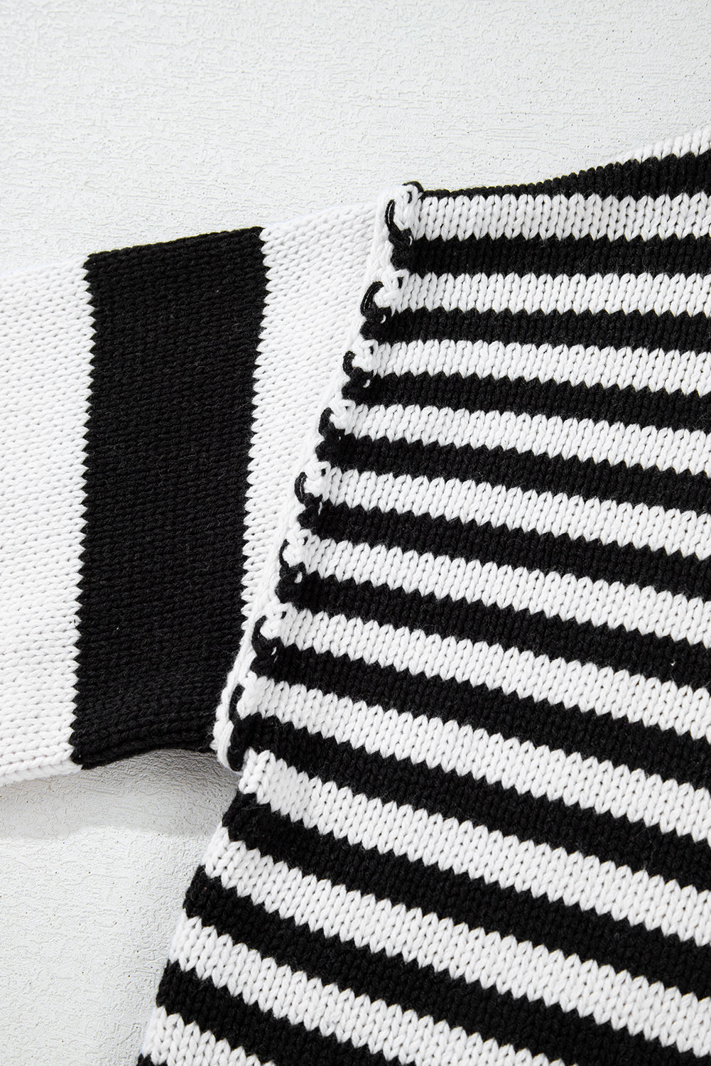 Black white Striped Drop Shoulder Bishop Sleeve Knit Sweater Sweaters JT's Designer Fashion