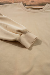Apricot Solid Fleece Lined Drop Shoulder High Low Sweatshirt Sweatshirts & Hoodies JT's Designer Fashion