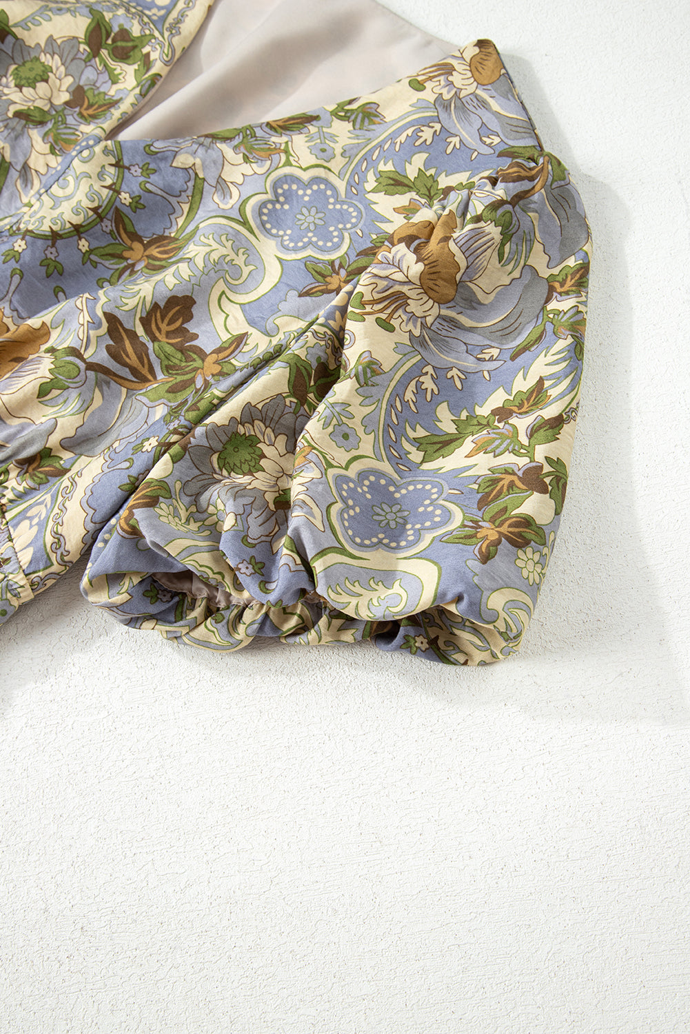 Multicolour Vintage Floral V Neck Short Puff Sleeve Long Dress Dresses JT's Designer Fashion