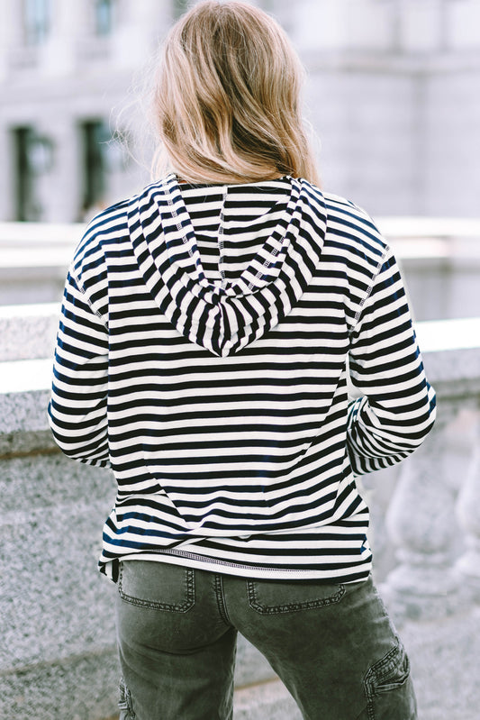 Stripe Kangaroo Pocket Drawstring Hoodie Sweatshirts & Hoodies JT's Designer Fashion