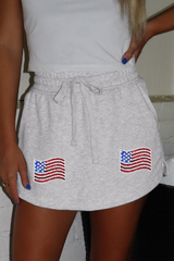 Light Grey American Flag Patched Lace-up High Waist Skort Graphic Pants JT's Designer Fashion