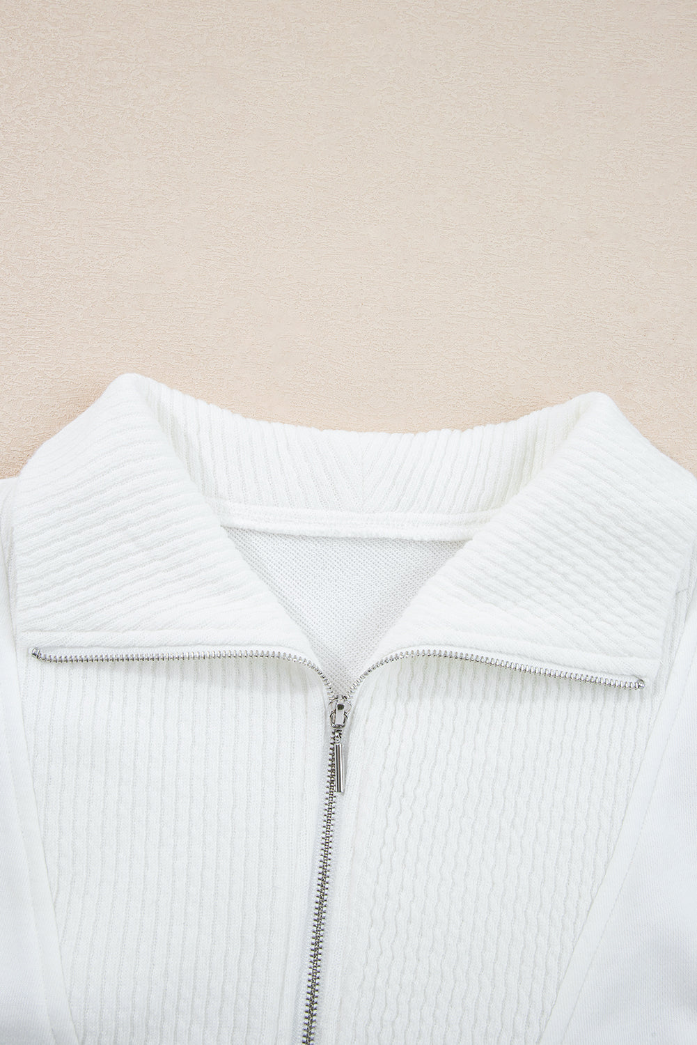 White Ribbed Collar Drop Shoulder Sweatshirt and Shorts Set Short Sets JT's Designer Fashion