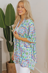 White Boho Floral Printed Rhinestone 3/4 Sleeve Open Front Kimono Kimonos JT's Designer Fashion