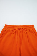 Orange Varsity Striped Sleeve Drop Shoulder Sweatshirt and Short Set Short Sets JT's Designer Fashion
