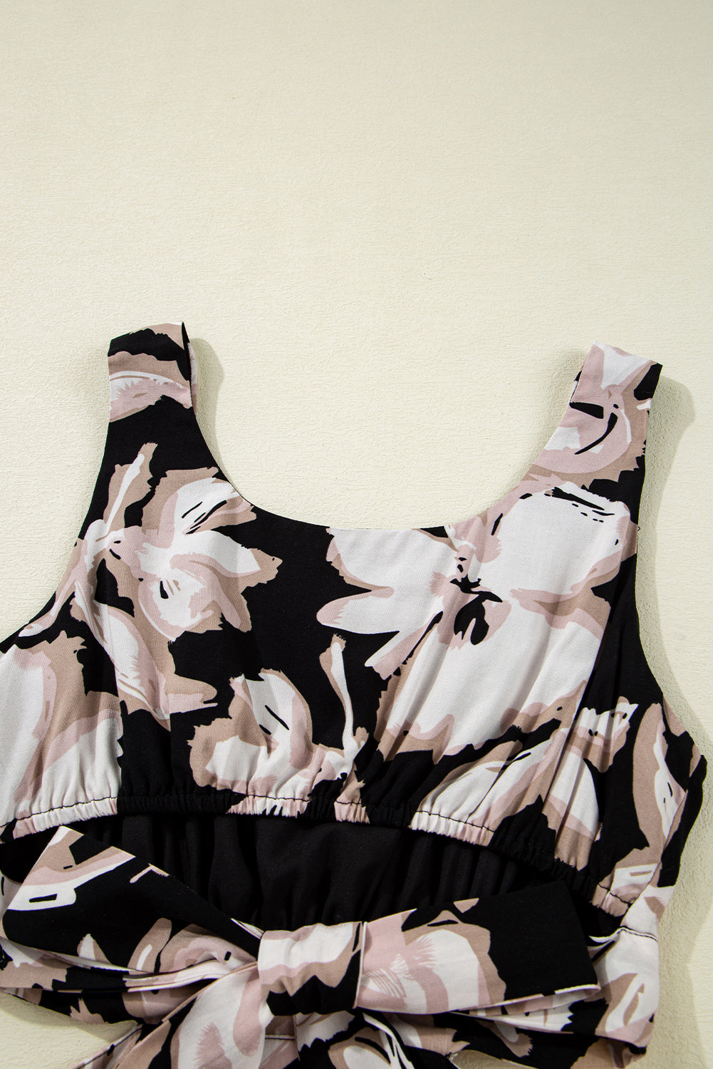 Black Floral Cutout Square Neck Knot Back Sleeveless Long Dress Maxi Dresses JT's Designer Fashion