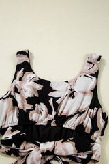 Black Floral Cutout Square Neck Knot Back Sleeveless Long Dress Maxi Dresses JT's Designer Fashion