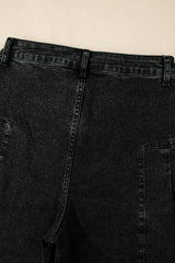 Dark Grey Pleated Wide Leg Mineral Wash Denim Pants Jeans JT's Designer Fashion