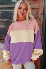 Meadow Mauve Colorblock Patchwork Drop Shoulder Sweatshirt Sweatshirts & Hoodies JT's Designer Fashion