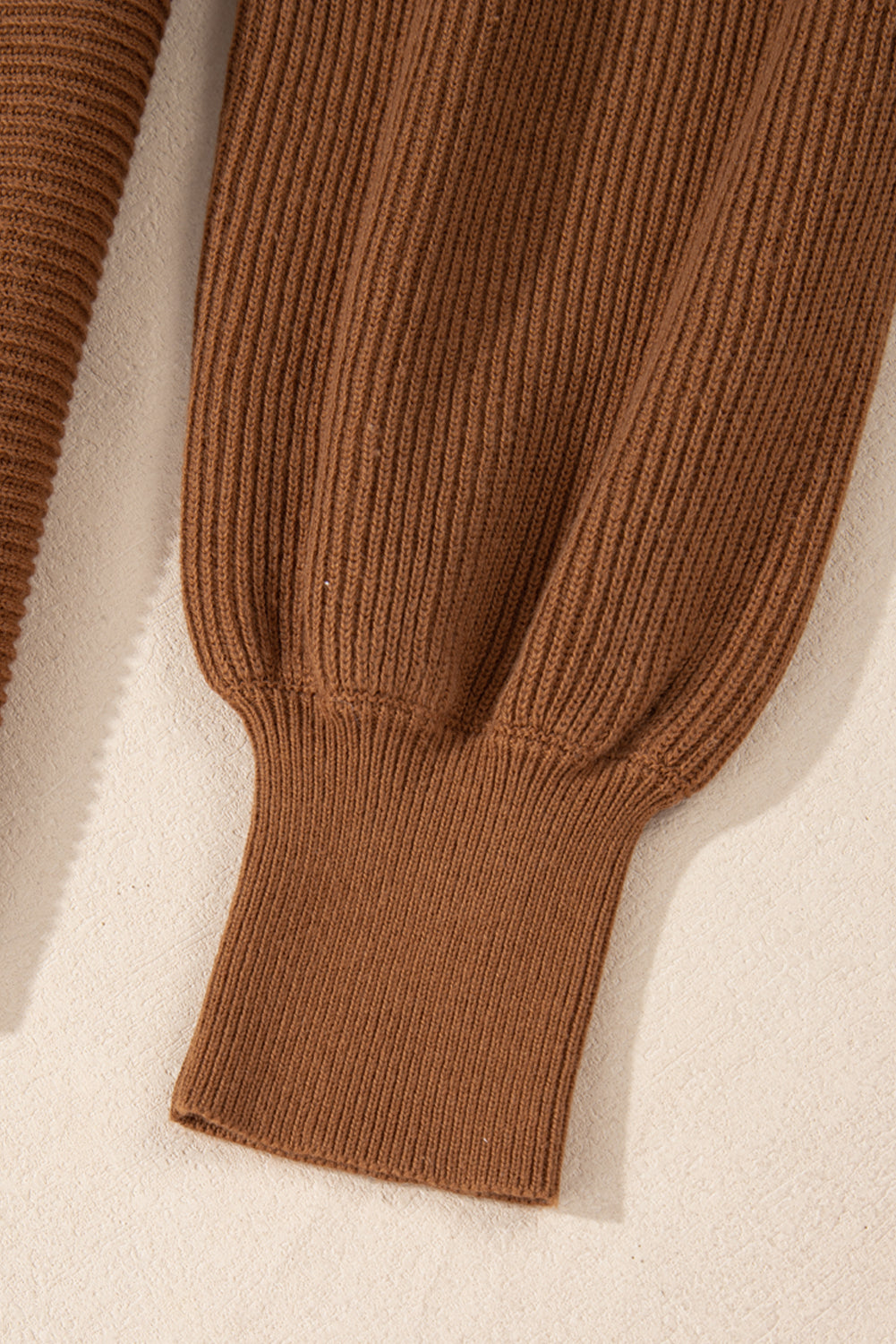 Camel Ribbed Knit Drop Sleeve V Neck Loose Fit Sweater Sweaters JT's Designer Fashion