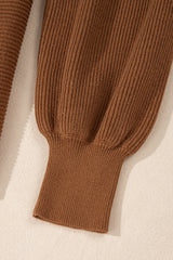 Camel Ribbed Knit Drop Sleeve V Neck Loose Fit Sweater Sweaters JT's Designer Fashion