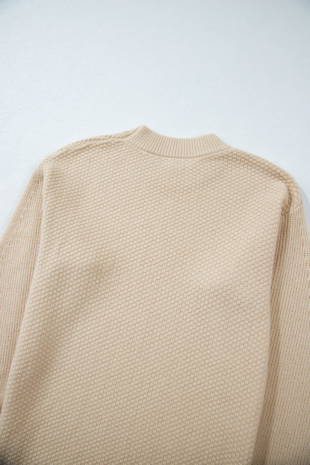 Parchment Solid Textured Knit Split Cuff Drop Shoulder Loose Sweater Sweaters JT's Designer Fashion