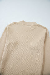 Parchment Solid Textured Knit Split Cuff Drop Shoulder Loose Sweater Sweaters JT's Designer Fashion