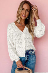 White Lightweight Buttoned Front Crochet Cardigan Cardigans JT's Designer Fashion