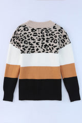 Khaki Leopard Color Block Long Sleeve Sweater Sweaters & Cardigans JT's Designer Fashion