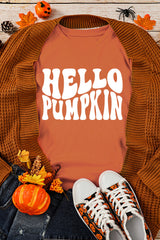 Orange Hello Pumpkin Graphic Drop Shoulder Halloween Sweatshirt Graphic Sweatshirts JT's Designer Fashion