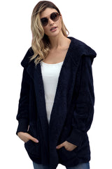 Blue Pink Soft Fleece Hooded Open Front Jacket Jackets JT's Designer Fashion