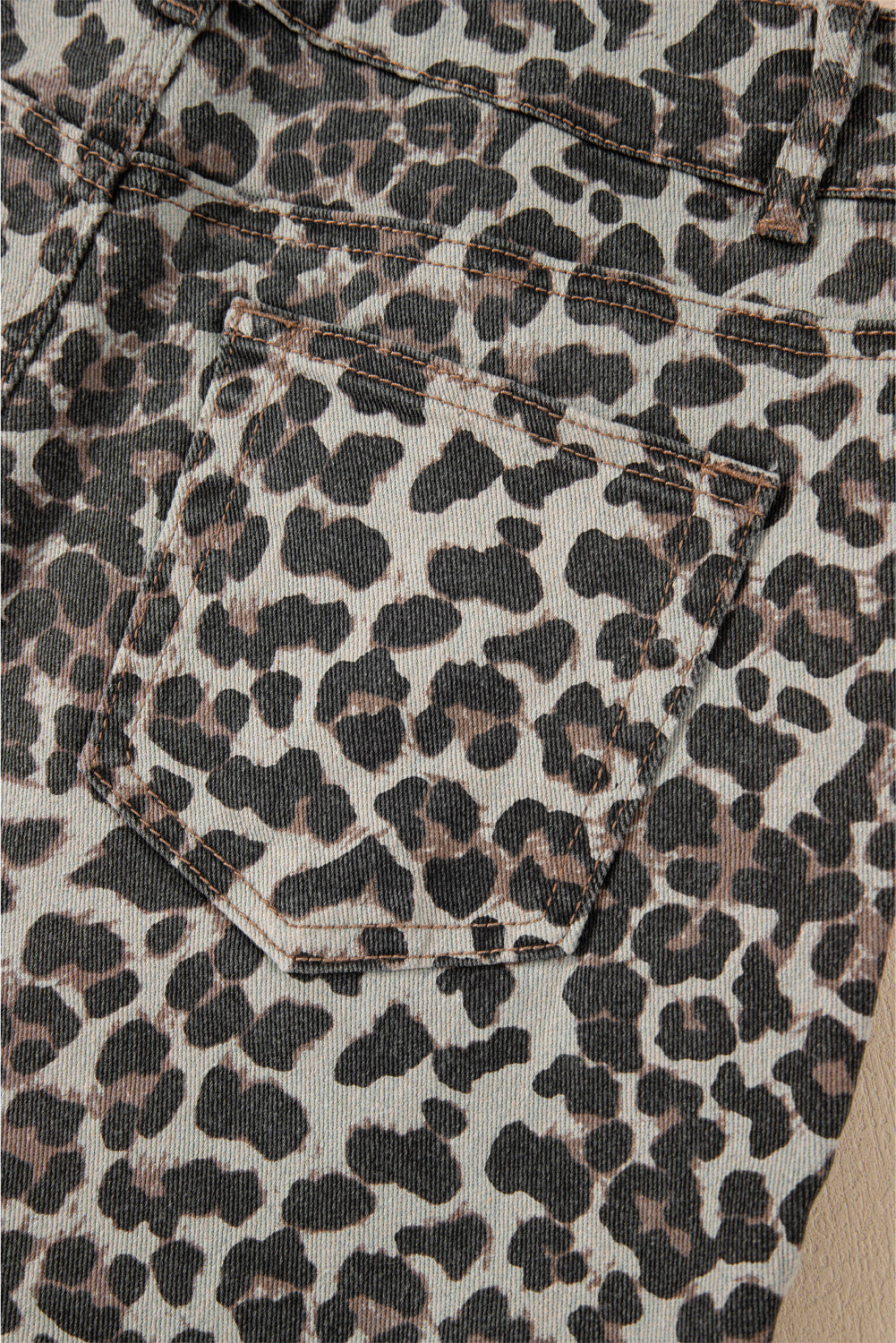Khaki Leopard Denim Mini Skirt Skirts & Petticoat JT's Designer Fashion