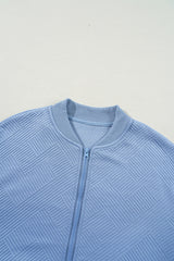 Myosotis Solid Textured Stand Neck Zipper Bomber Jacket Jackets JT's Designer Fashion