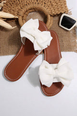 White Bow Knot Decor Leather Insole Flat Slippers Slippers JT's Designer Fashion