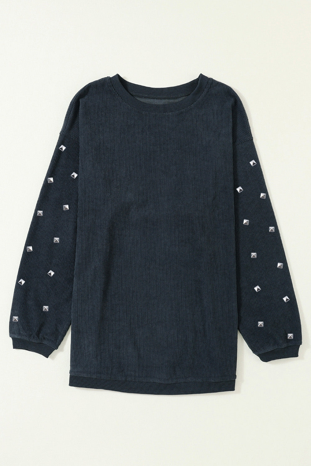 Dark Grey Bead Studded Sleeve Corded Drop Shoulder Sweatshirt Graphic Sweatshirts JT's Designer Fashion