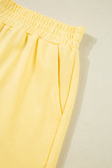 Yellow Color Block Patchwork Half Button Pullover and Shorts 2pcs Outfit Short Sets JT's Designer Fashion