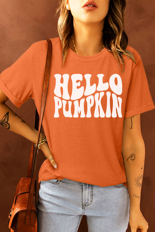 Orange Hello Pumpkin Graphic Tee Graphic Tees JT's Designer Fashion