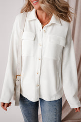 White Solid Color Corduroy Buttoned Long Sleeve Jacket Jackets JT's Designer Fashion