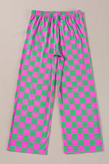 Green 2-Tone Checked Print High Waist Wide Leg Pants Pants & Culotte JT's Designer Fashion