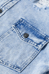Mist Blue Oversized Contrast Hooded Denim Jacket Denim Jackets JT's Designer Fashion