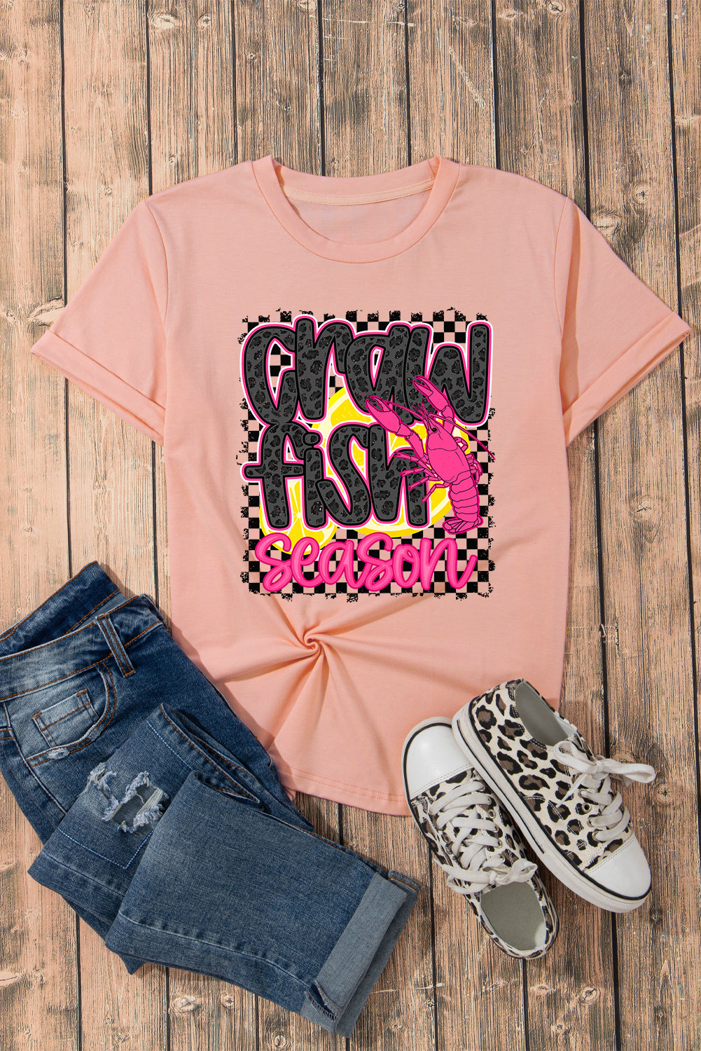 Pink Crawfish Season Graphic Casual Tee Graphic Tees JT's Designer Fashion