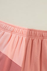 Peach Blossom Colorblock Patchwork Long Sleeve Shorts Outfit Short Sets JT's Designer Fashion