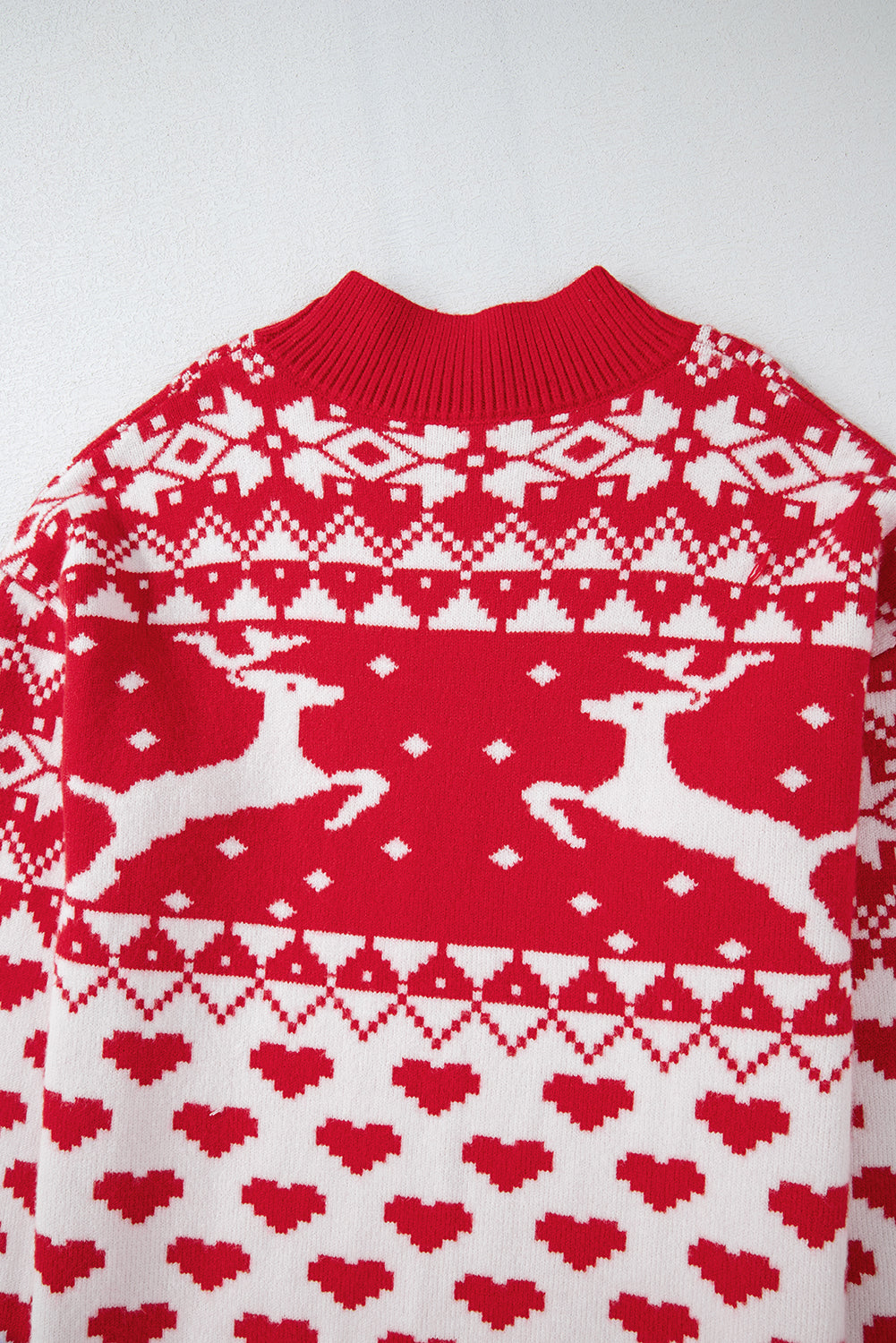 Fiery Red Merry Christmas Reindeer Heart Pattern High Neck Sweater Sweaters JT's Designer Fashion