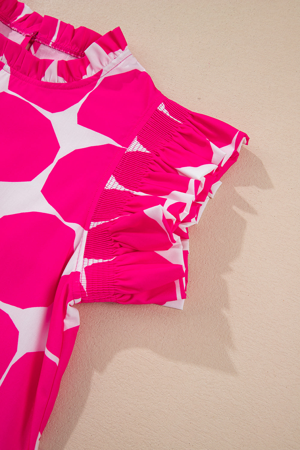 Rose Bubblegum Pattern Frilled Collar Flutter Sleeve Top Blouses & Shirts JT's Designer Fashion