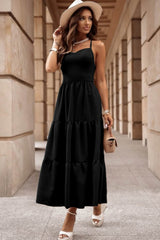 Black Crossover Backless Bodice Tiered Maxi Dress Dresses JT's Designer Fashion